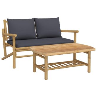 vidaXL Vidaxl - Set De Muebles De Jard&iacute;n 2 Piezas Bamb&uacute; Con Cojines Gris Oscuro