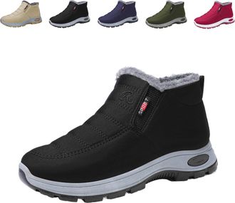 Generic 2026 New Womens Warm Sheepskin-Lined Boots Ladies Winter Snow Boots Lightweight Waterproof Fur Fuzzy Thermal Soft Booties (Black,4.5)