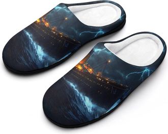 Generic Titanic in Thunder Funny Mens Cotton Slippers Soft Non-Slip Rubber Sole House Slipper Indoor Outdoor