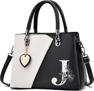 I Ihayner Women PU Leather Purses and Handbags Top Handle Satchel Tote Shoulder Crossbody Initial Handbag for Ladies, J, Medium