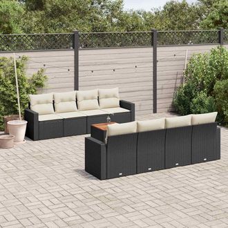 vidaXL Set De Sof&aacute;s De Jard&iacute;n 8 Piezas Y Cojines Rat&aacute;n Sint&eacute;tico Negro Vidaxl