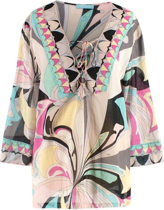 Emilio Pucci Abstract Pattern Cotton Lace-up Blouse Size L