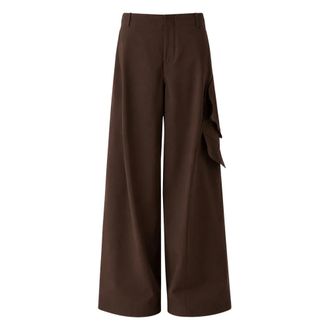 Meimeij Wijde broek met asymmetrische zijzakken - Dames - Wijde Broeken - Bruin - M - Katoen - Broeken