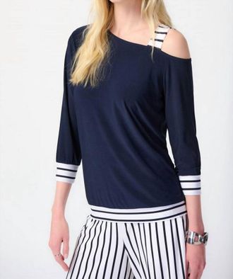 Joseph Ribkoff Silky Knit One Shoulder Boxy Top In Midnight