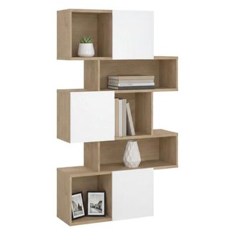 Dmora Dmora - Estante Para Libros Acetosella, Estante De Oficina, Porta Libros M&oacute;vil, Biblioteca, 96x32 H166 Cm, Roble Y Blanco Brillante