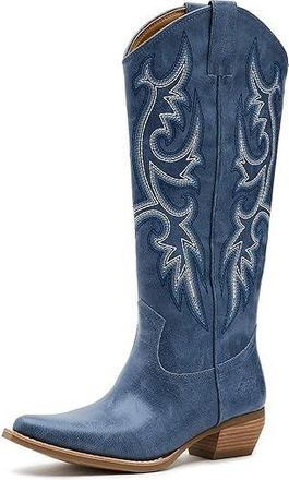 Frye and Co. Irlene Tall Deco Stitch Cowboy Womens Boots Denim Blue : 8.5 M, Suede