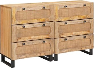vidaXL Aparador 2 Uds. 60 X 33 X 75 Cm Madera De Mango Maciza Marr&oacute;n Vidaxl