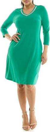 Nina Leonard Rhinestone V-Neck Dress in Jungle Green at Nordstrom Rack, Size X-Large
