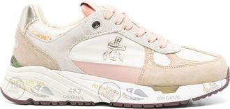 Premiata White Mased Leather Suede Panel Sneakers