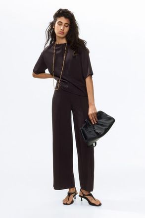 H&M Crease-front Jersey Trousers in Dark Brown at Nordstrom, Size X-Small