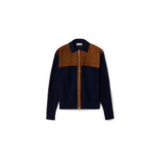 Miu Miu Cotton Crochet And Suede Cardigan, Woman, Navy, Size 38