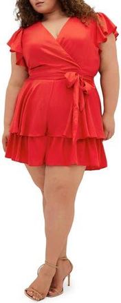 City Chic Sunny Ruffle Romper in Red at Nordstrom Rack, Size Xl/22W