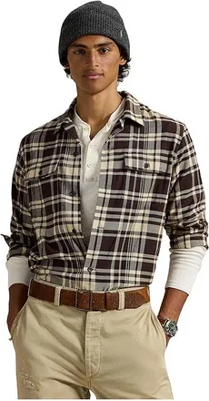 Polo Ralph Lauren Classic Fit Plaid Performance Camp Shirt Mens Clothing 6984 Nutmeg Brown Cream : 2XL, Cotton