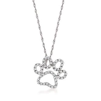 Ross-Simons Diamond Paw Print Pendant Necklace in 14kt White Gold