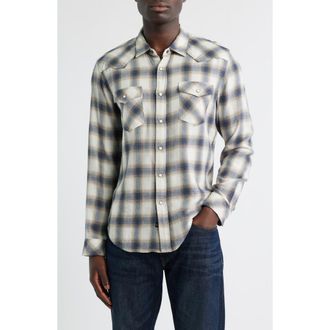 Rails Roy Relaxed Fit Snap-Up Shirt in Wheat Marine Heather at Nordstrom Rack, Size X-Large