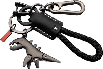 Generic Weseecase Keychain, 2025 New Aluminum Alloy Dinosaur Charm Paired with a Hand-Woven Bracelet, Metal Mini Dinosaur Keychain, Suede Leather Bracelet (Bl