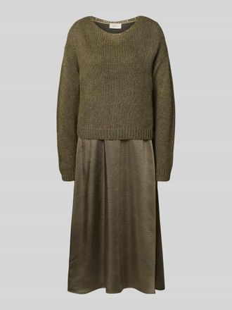 robe légère Midikleid im Double-Layer-Look in Khaki, Größe 36