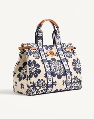 Valentino Garavani Borsa A Mano Valentino Garavani Antibes In Tessuto Jacquard Donna AVORIO/NAVY/NATURALE UNI