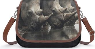 Generic Funny Rhinoceros Drinking Water Small Womens Crossbody Bags Shoulder Handbag with Adjustable Strap for Travel