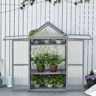 OUTSUNNY 80x47x138cm Wooden Cold Frame Greenhouse in Grey | Size: 80 x 47 x 138 cm