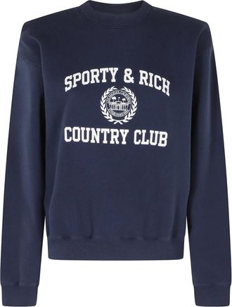 Sporty & Rich Varsity Crest Crewneck - Dames - Sweatshirts - Blauw - L - Katoen - Hoodies & sweatvesten