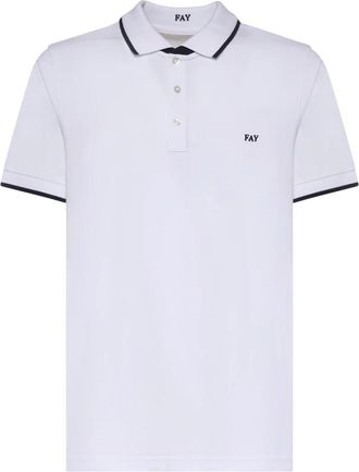 Fay Polo met afgezette kraag - Heren - Polos - Wit - S - Katoen - Tops