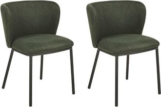 Beliani Set of 2 Modern Dining Chairs Fabric Upholstered Seat Armless Curved Back Black Legs Dark Green Mina