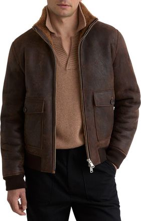 Reiss Peveral Genuine Shearling Lined Leather Jacket in Brown at Nordstrom, Size Xx-Large