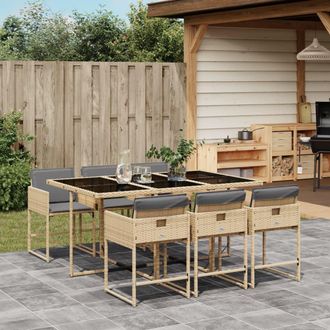 vidaXL Vidaxl - Set Comedor De Jard&iacute;n 7 Pzas Con Cojines Rat&aacute;n Sint&eacute;tico Beige