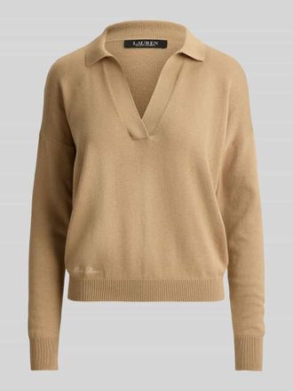 Lauren Ralph Lauren Relaxed Fit Pullover aus Baumwoll-Mix mit Polokragen in Camel, Gr&ouml;&szlig;e XL