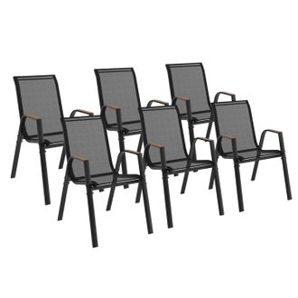 IDMarket Set Di 6 Sedie Da Giardino Impilabili Noumea In Metallo E Textilene, Nero E Legno