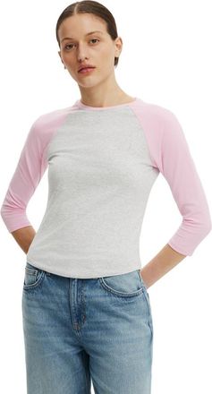 Cotton On Womens 90S Baby Raglan 3/4 Tee in Grey Marle Light Pink at Nordstrom, Size Xx-Small
