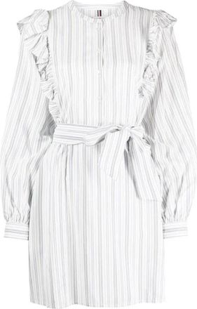 Tommy Hilfiger Multicolour gestreepte midi-jurk met ruches - Dames - Korte kleedjes - Veelkleurig - 2XS - Kleedjes