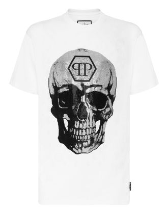 Philipp Plein T-shirt Round Neck SS Skull and Plein with Crystals