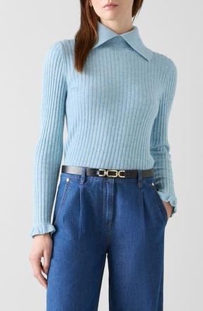 L.k. Bennett Cora Collared Rib Sweater in Blue at Nordstrom Rack, Size Xx-Large