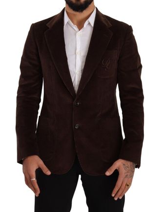 Dolce & Gabbana Heren Bruine Corduroy Slim Fit Jas DG Logo Blazer