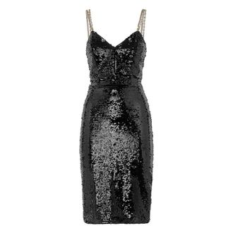 Philipp Plein Midi Jurk met Kristallen - Dames - Feestkleedjes - Zwart - XS - Polyester - Kleedjes