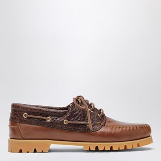 Vinny&rsquo;s Brown boat shoe with crocodile insert