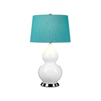 Netlighting Isla Table Lamp with Round Tapered Shade Polished Nickel White Teal