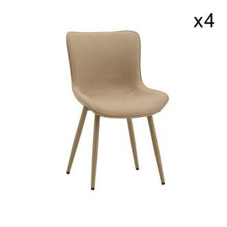 Konte Design Lote de 4 sillones de polipiel beige y patas de metal beige