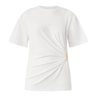 Pinko T-Shirts, female, White, Size: M T-shirt with draping and gold detail