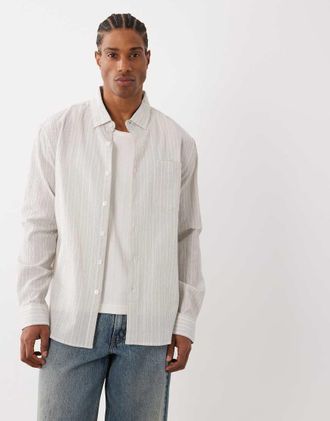 Farah Stanford - Camicia a maniche lunghe leggera a righe con logo color pietra scuro/bianco-Neutro