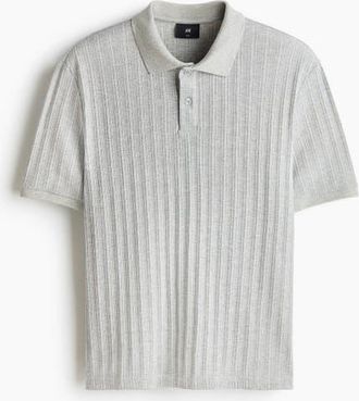 H&M Slim Fit Textured Jersey Polo Shirt in Light Gray Melange at Nordstrom, Size Xx-Large