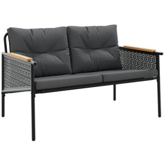 vidaXL Banco De Jard&iacute;n Con Cojines Acero Negro 116 Cm Vidaxl