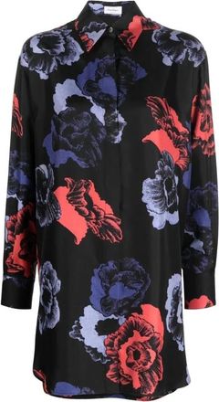 Ferragamo Casual Zwarte Zijden Blousejurk met Lange Mouwen - Dames - Shirt Kleedjes - Veelkleurig - XS - Kleedjes