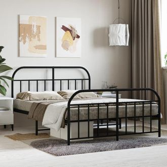 Berkfield Home Metal Bed Frame with Headboard & Footboard Black 150x200 cm King Size