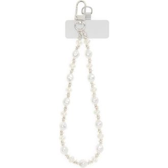 Chelsea28 Faux Pearl Beaded Phone Wrist Strap in White- Silver at Nordstrom