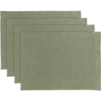 Solino Home Linen Placemats Set of 4, 14 x 19 Inch for Dining Table, Holiday and Everyday Table Decor - Fete in Oil Green at Nordstrom, Size Medium