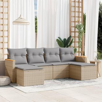 vidaXL Juego De Sof&aacute;s Jard&iacute;n Con Cojines Beige Mezcla 6 Pzas Rat&aacute;n Pe Vidaxl