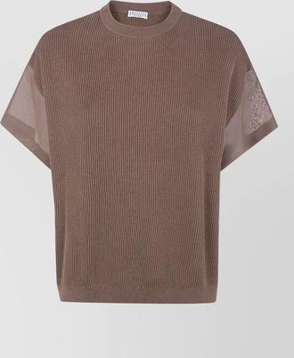 Brunello Cucinelli crew neck ribbed sweater sheer short sleeves